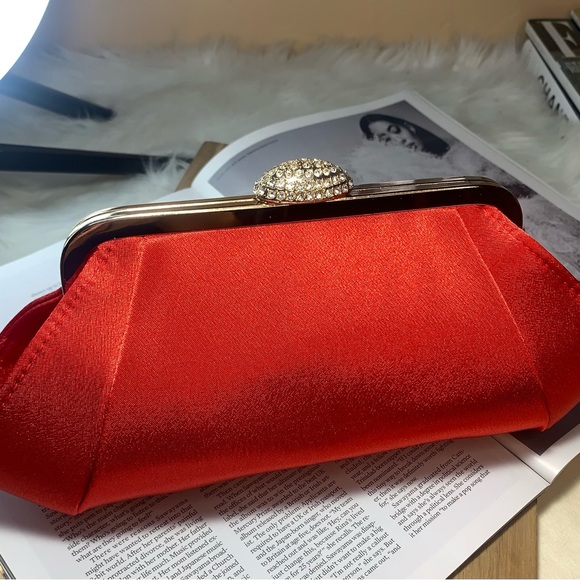 Red Satin Rhinestone Statement Clutch NWT - Picture 7 of 8